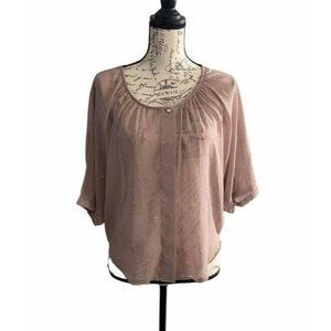 Sheer Blouse Top Beige with Gold XS